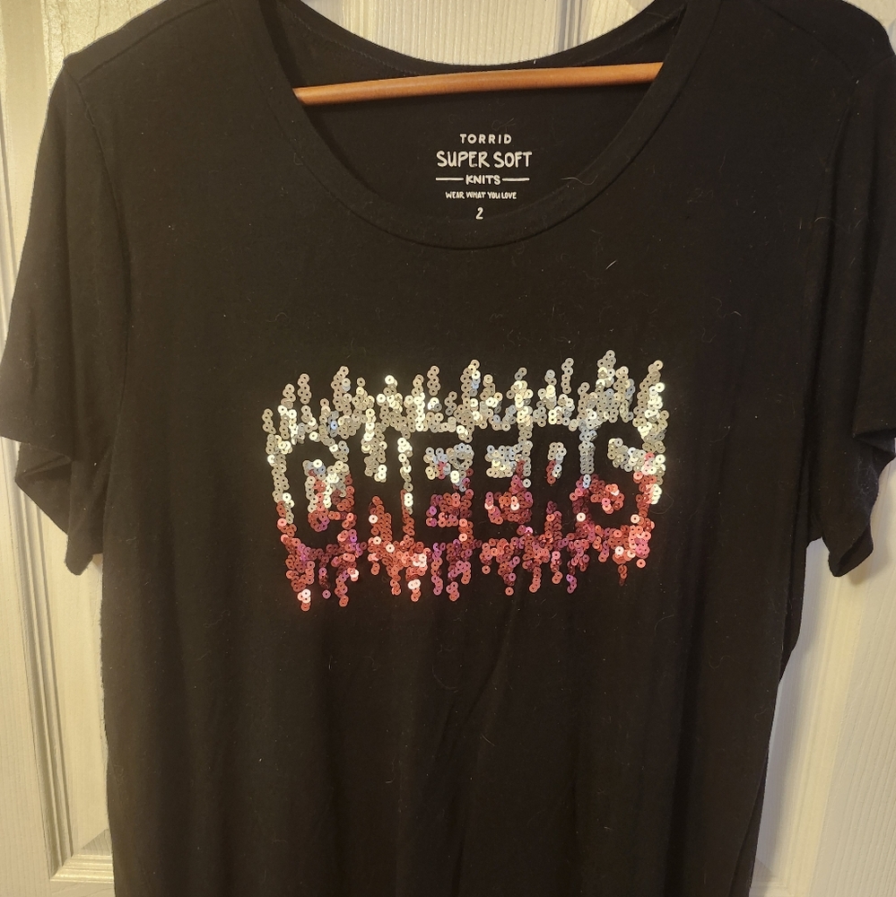 Torrid Sequin Pink & Black Super Soft Knits Top